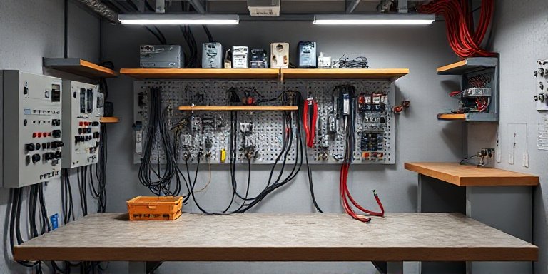 Professional electrician using a tablet to manage schedules on a job site