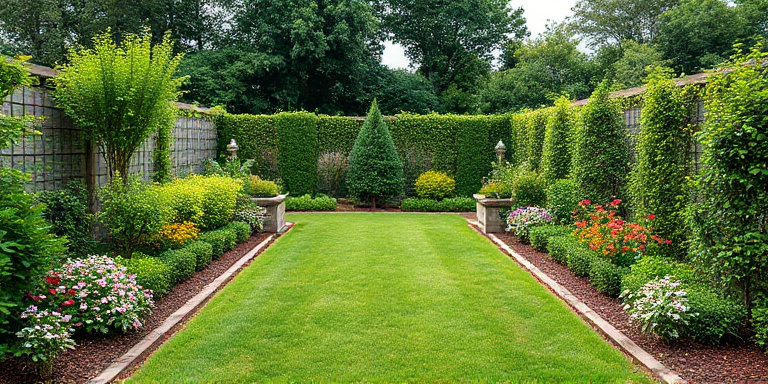 Professional gardener using a tablet to manage scheduling in a beautiful garden