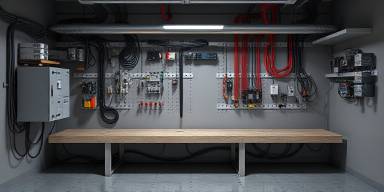 Professional electrician using a tablet for scheduling on a job site